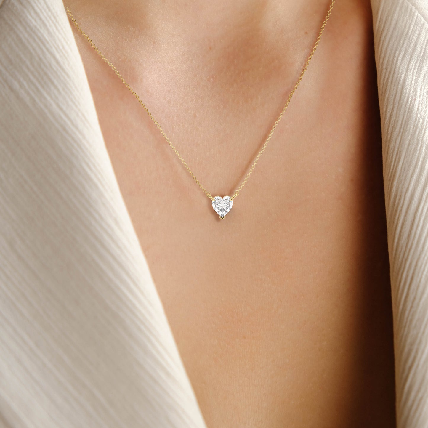 CLEMENCE VALENTINE LOVE HEART CUT LAB GROWN DIAMOND SOLITAIRE, RIVIÈRE NECKLET, GOLD