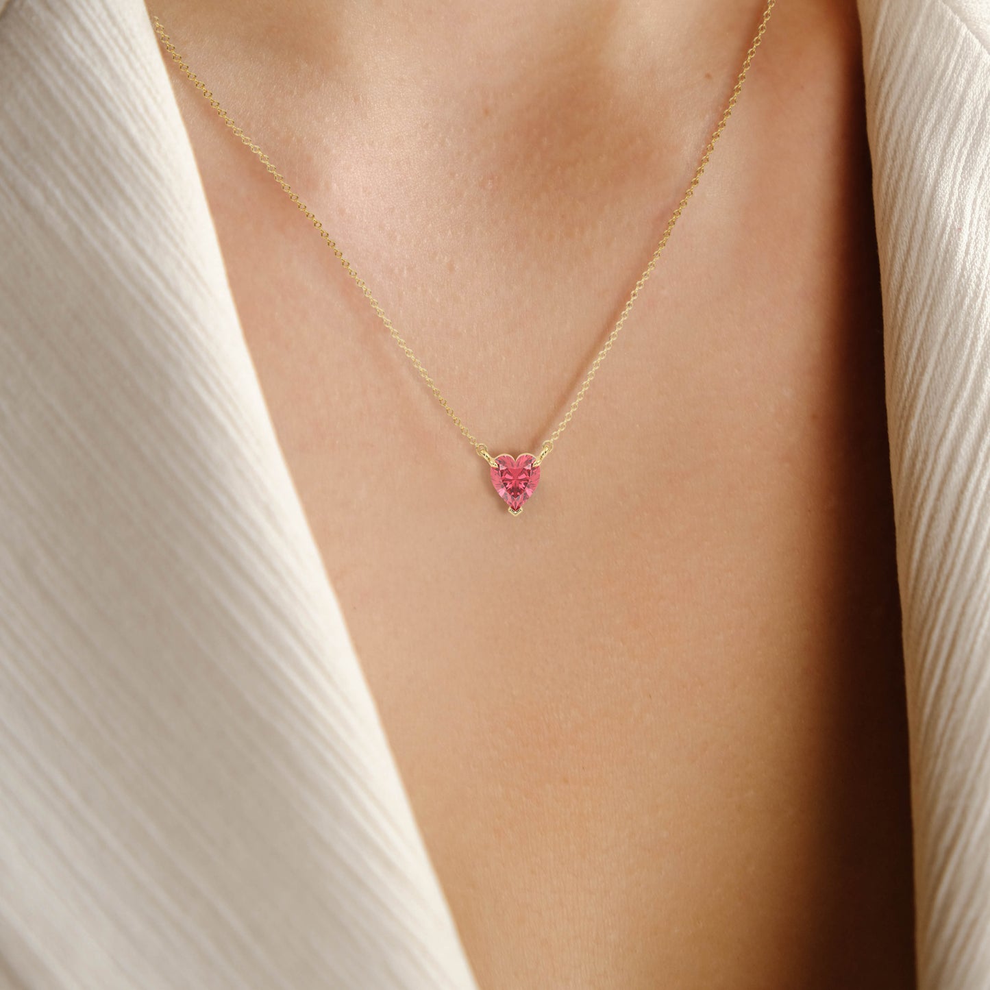 ELEANOR EXQUISITE HEART CUT PINK LAB GROWN DIAMOND SOLITAIRE NECKLET, GOLD