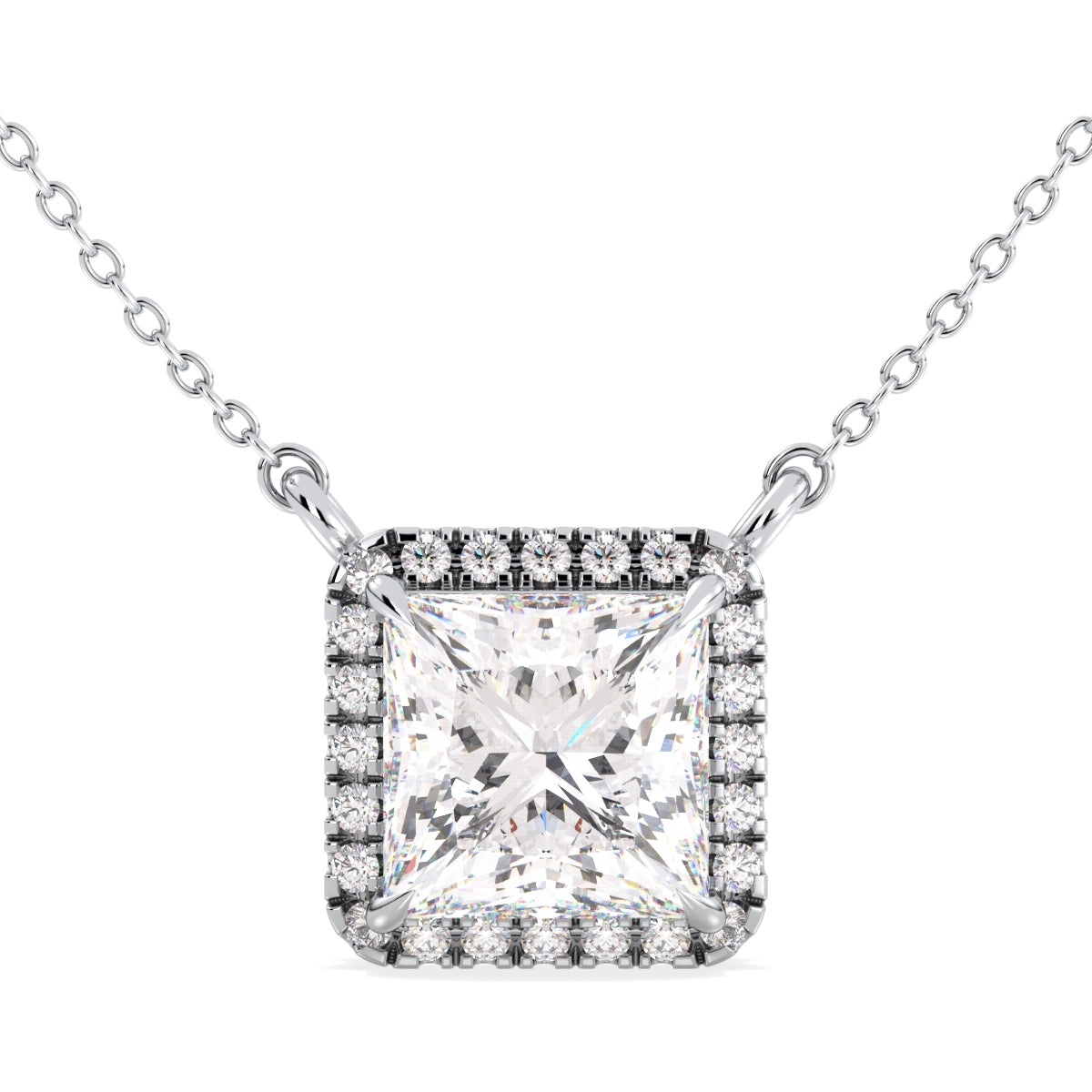 AZALEA HALO PRINCESS CUT LAB GROWN DIAMOND SOLITAIRE, RIVIÈRE NECKLET, GOLD