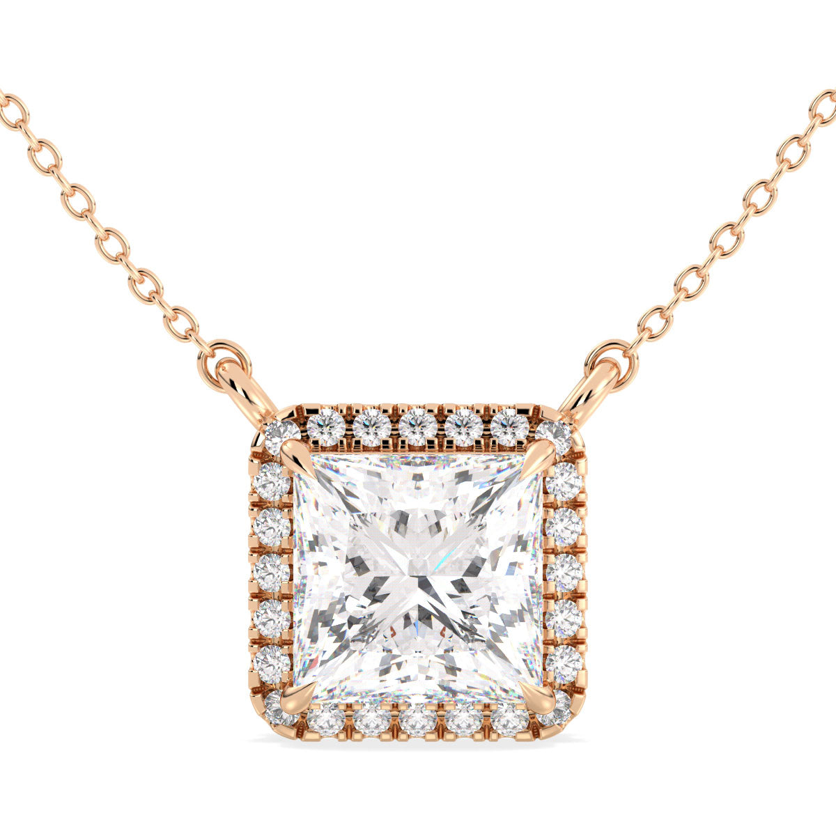 AZALEA HALO PRINCESS CUT LAB GROWN DIAMOND SOLITAIRE, RIVIÈRE NECKLET, GOLD