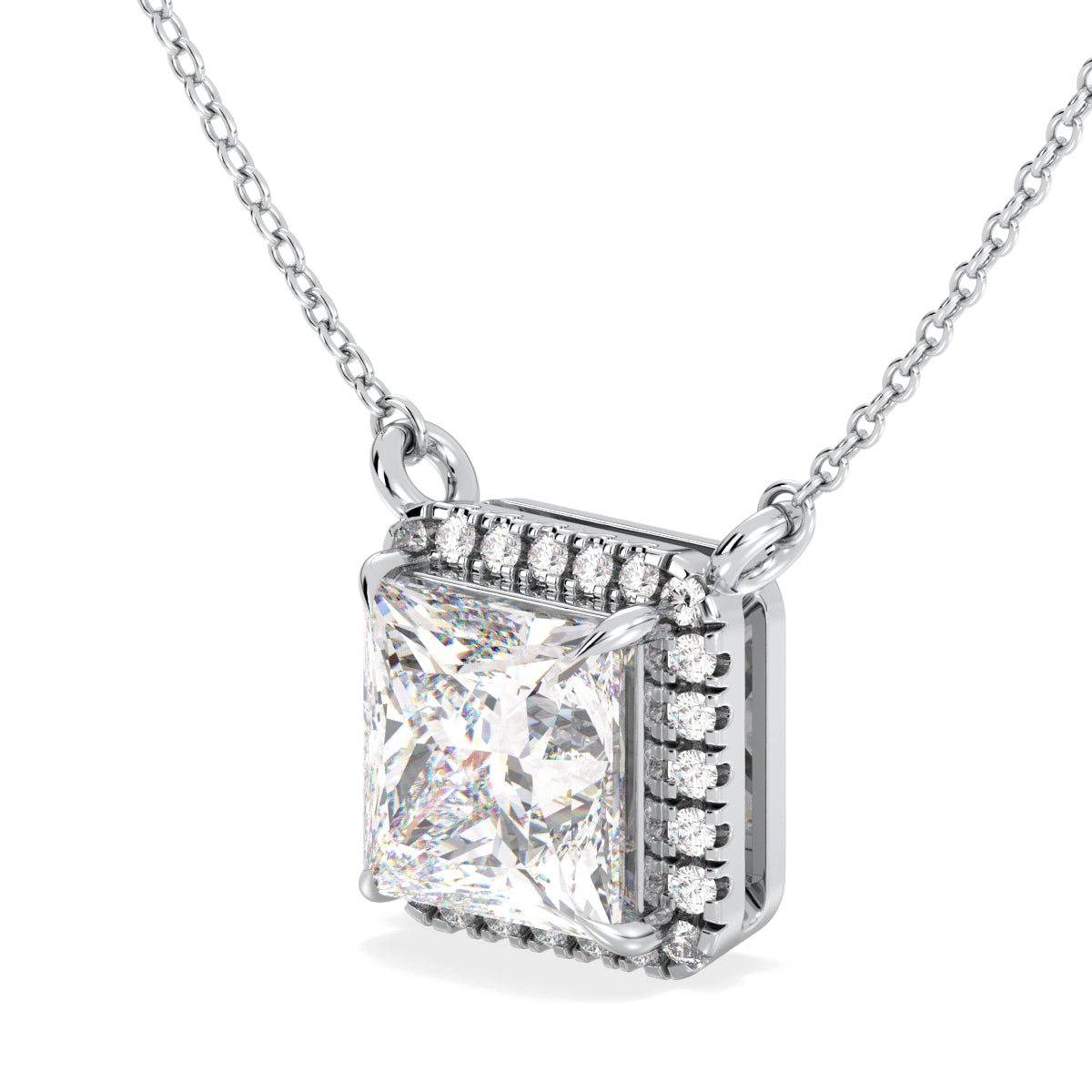 AZALEA HALO PRINCESS CUT LAB GROWN DIAMOND SOLITAIRE, RIVIÈRE NECKLET, GOLD