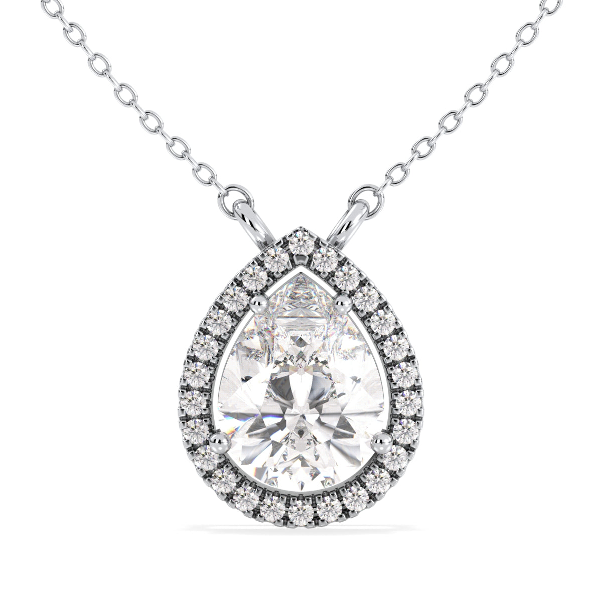 MARGUERITE HALO PEAR CUT LAB GROWN DIAMOND SOLITAIRE, RIVIÈRE NECKLET, GOLD