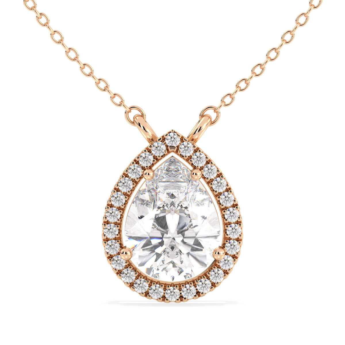 MARGUERITE HALO PEAR CUT LAB GROWN DIAMOND SOLITAIRE, RIVIÈRE NECKLET, GOLD