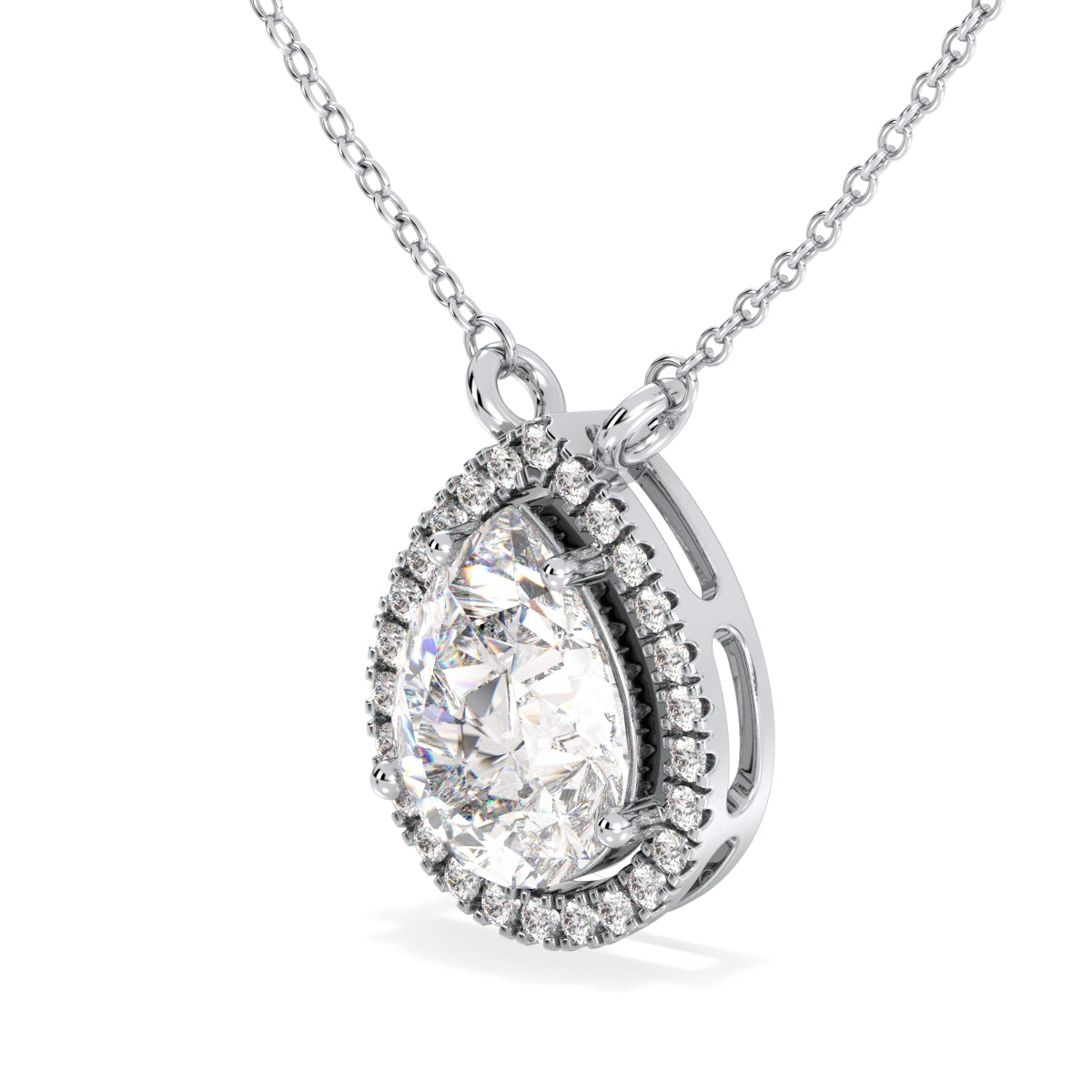 MARGUERITE HALO PEAR CUT LAB GROWN DIAMOND SOLITAIRE, RIVIÈRE NECKLET, GOLD