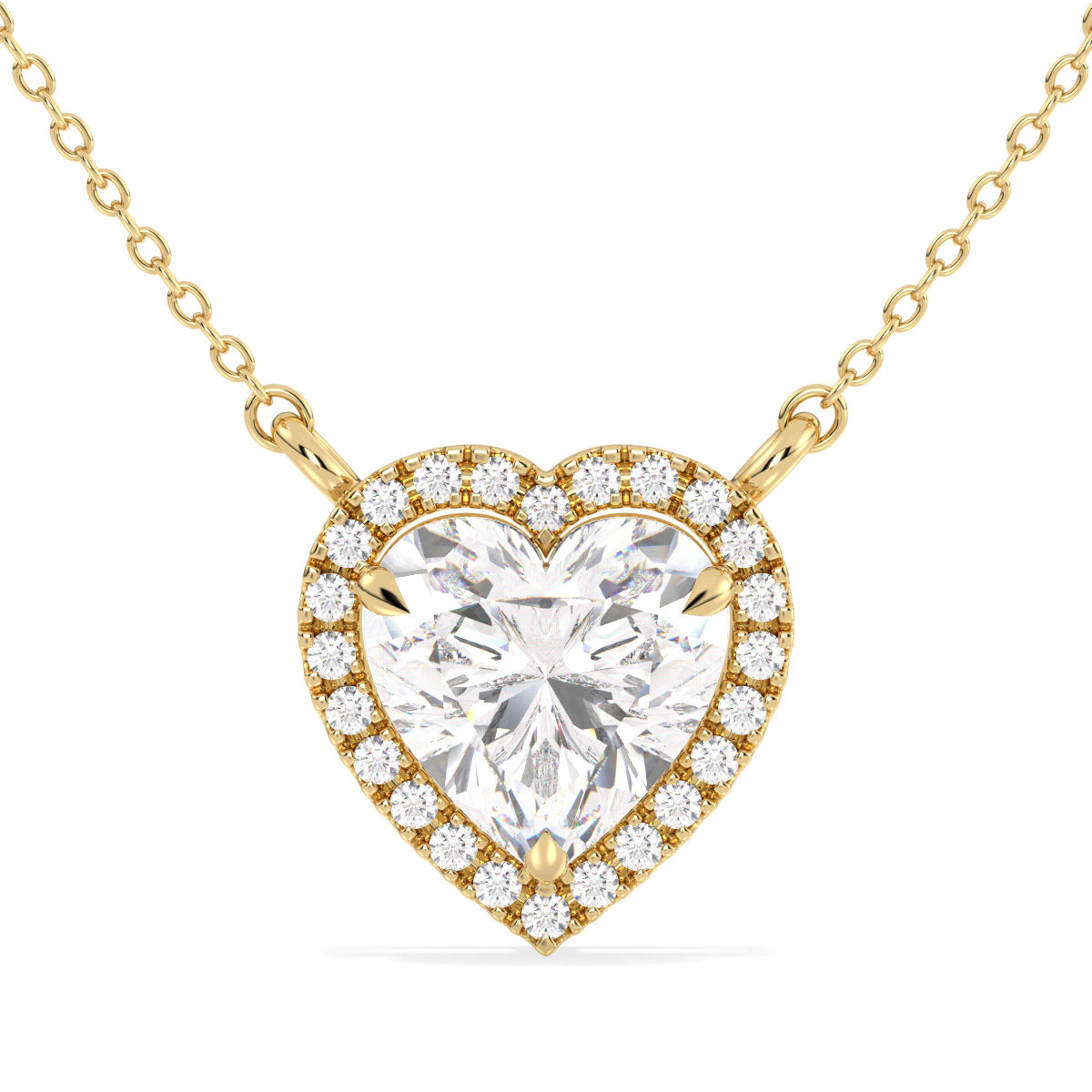 CLEMENCE VALENTINE LOVE HALO HEART CUT LAB GROWN DIAMOND SOLITAIRE, RIVIÈRE NECKLET, GOLD