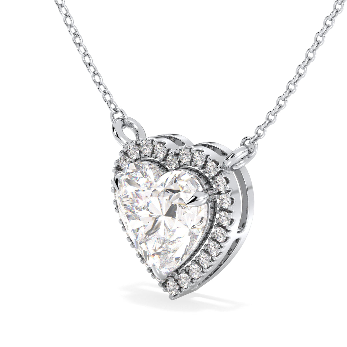 CLEMENCE VALENTINE LOVE HALO HEART CUT LAB GROWN DIAMOND SOLITAIRE, RIVIÈRE NECKLET, GOLD