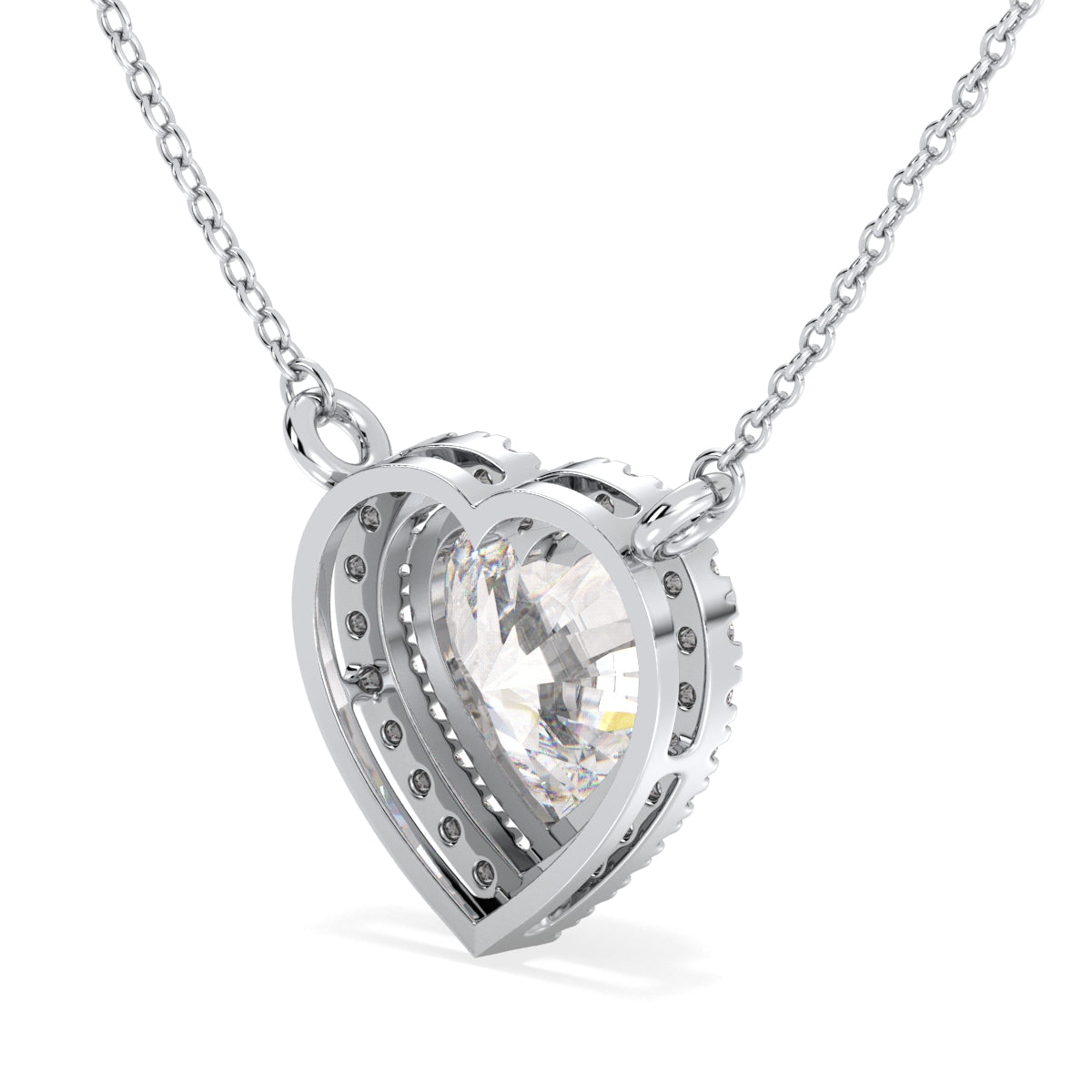 CLEMENCE VALENTINE LOVE HALO HEART CUT LAB GROWN DIAMOND SOLITAIRE, RIVIÈRE NECKLET, GOLD