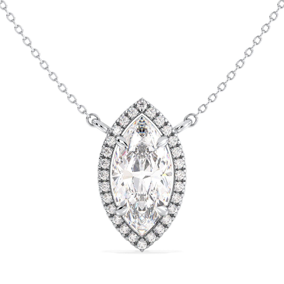 LILETTA HALO MARQUISE CUT LAB GROWN DIAMOND SOLITAIRE, RIVIÈRE NECKLET, GOLD