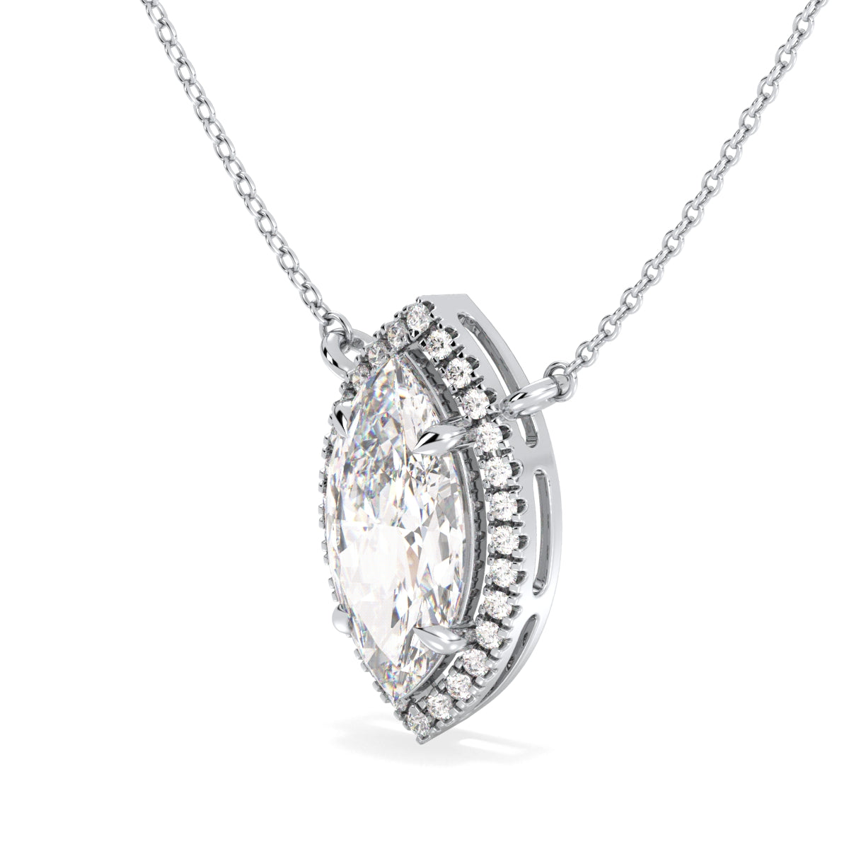 LILETTA HALO MARQUISE CUT LAB GROWN DIAMOND SOLITAIRE, RIVIÈRE NECKLET, GOLD