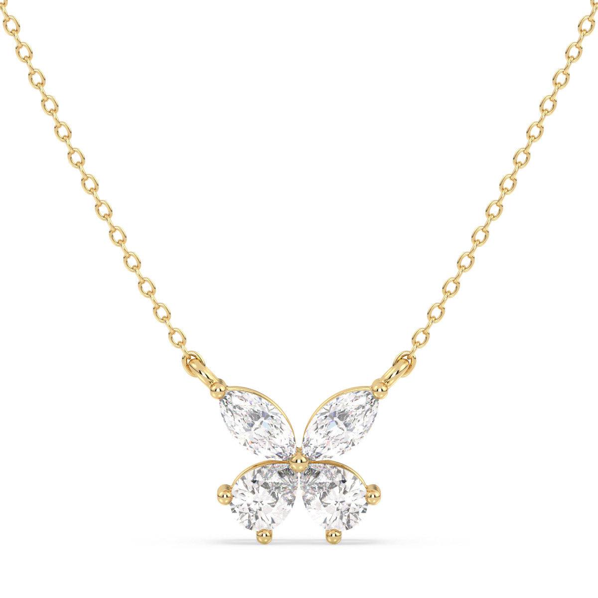 IRENE MARQUISE AND PEAR CUT LAB GROWN DIAMOND BUTTERFLY NECKLET, GOLD