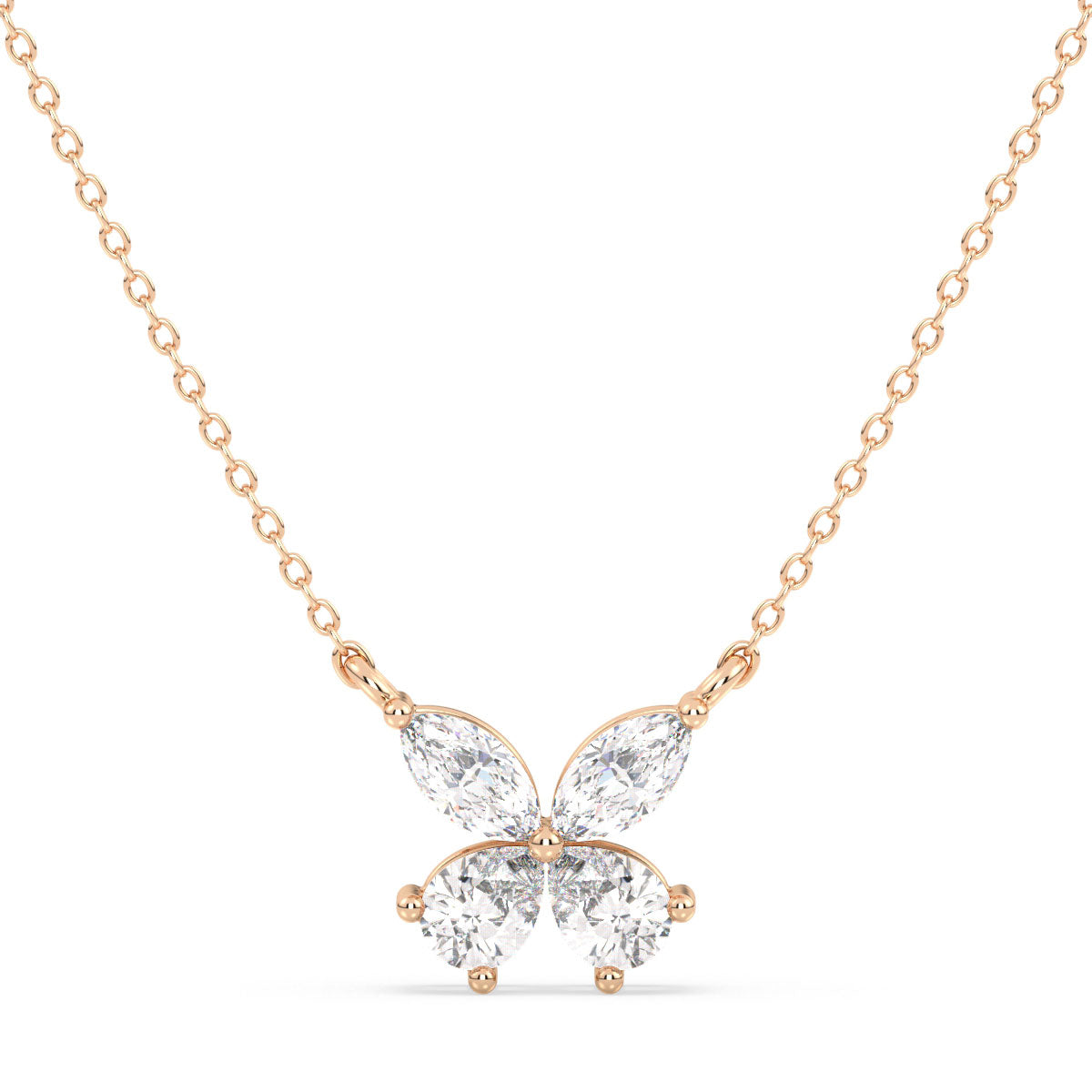 IRENE MARQUISE AND PEAR CUT LAB GROWN DIAMOND BUTTERFLY NECKLET, GOLD