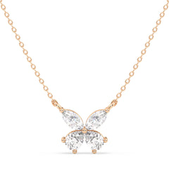 IRENE MARQUISE AND PEAR CUT LAB GROWN DIAMOND BUTTERFLY NECKLET, GOLD