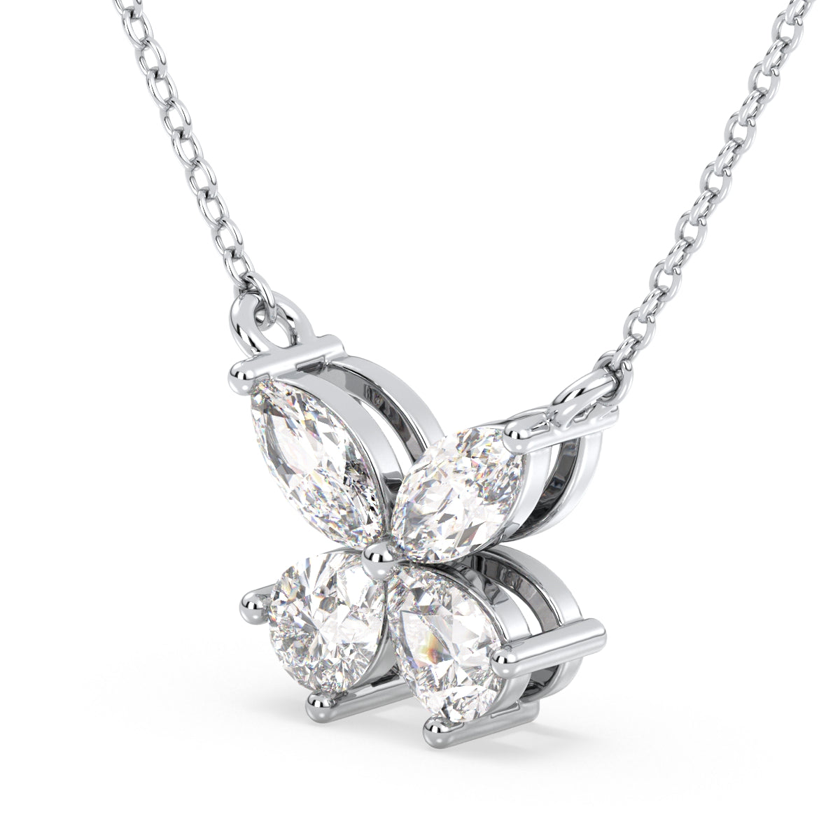 IRENE MARQUISE AND PEAR CUT LAB GROWN DIAMOND BUTTERFLY NECKLET, GOLD