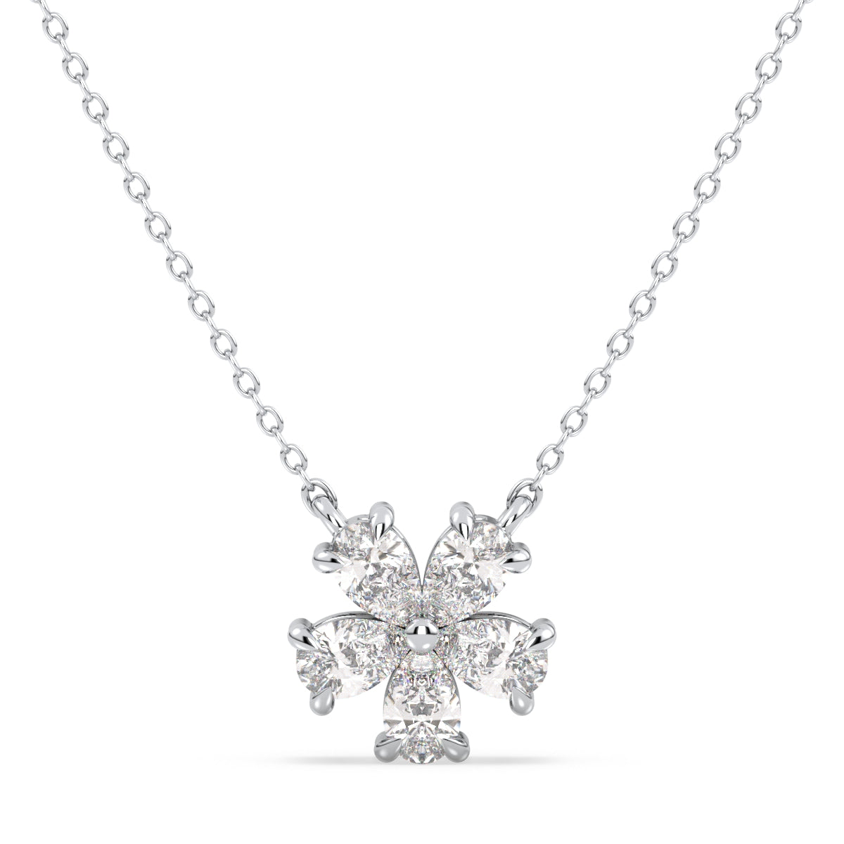 MARGUERITE PEAR CUT LAB GROWN DIAMOND FIVE PETAL FLOWER ELEGANT NECKLET, GOLD