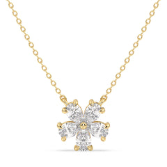 MARGUERITE PEAR CUT LAB GROWN DIAMOND FIVE PETAL FLOWER ELEGANT NECKLET, GOLD