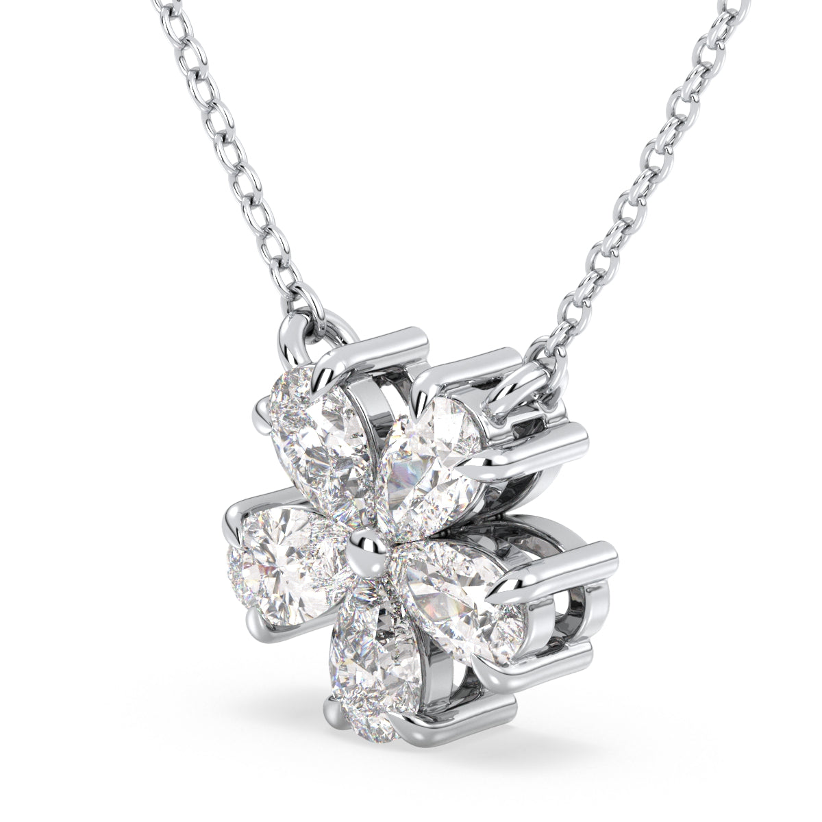 MARGUERITE PEAR CUT LAB GROWN DIAMOND FIVE PETAL FLOWER ELEGANT NECKLET, GOLD