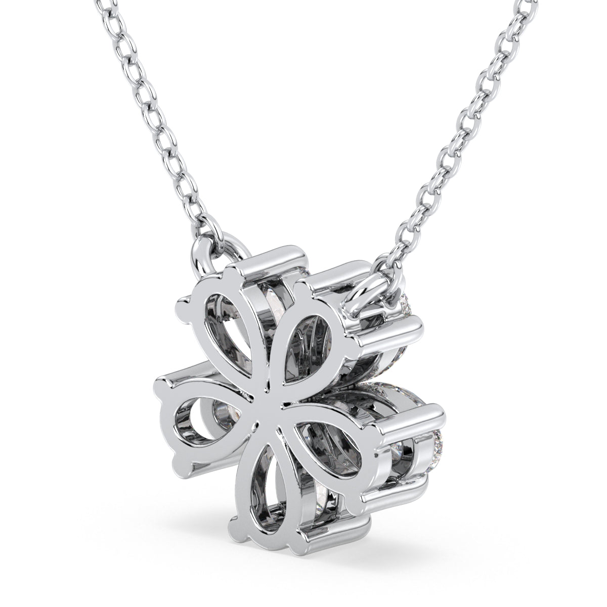 MARGUERITE PEAR CUT LAB GROWN DIAMOND FIVE PETAL FLOWER ELEGANT NECKLET, GOLD