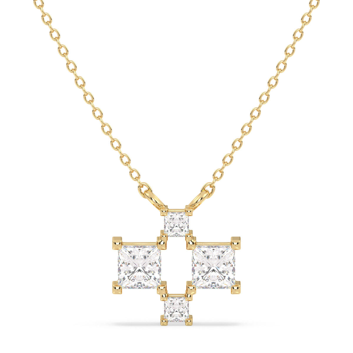 AZALEA PRINCESS CUT LAB GROWN DIAMOND CHECKERBOARD NECKLET, GOLD