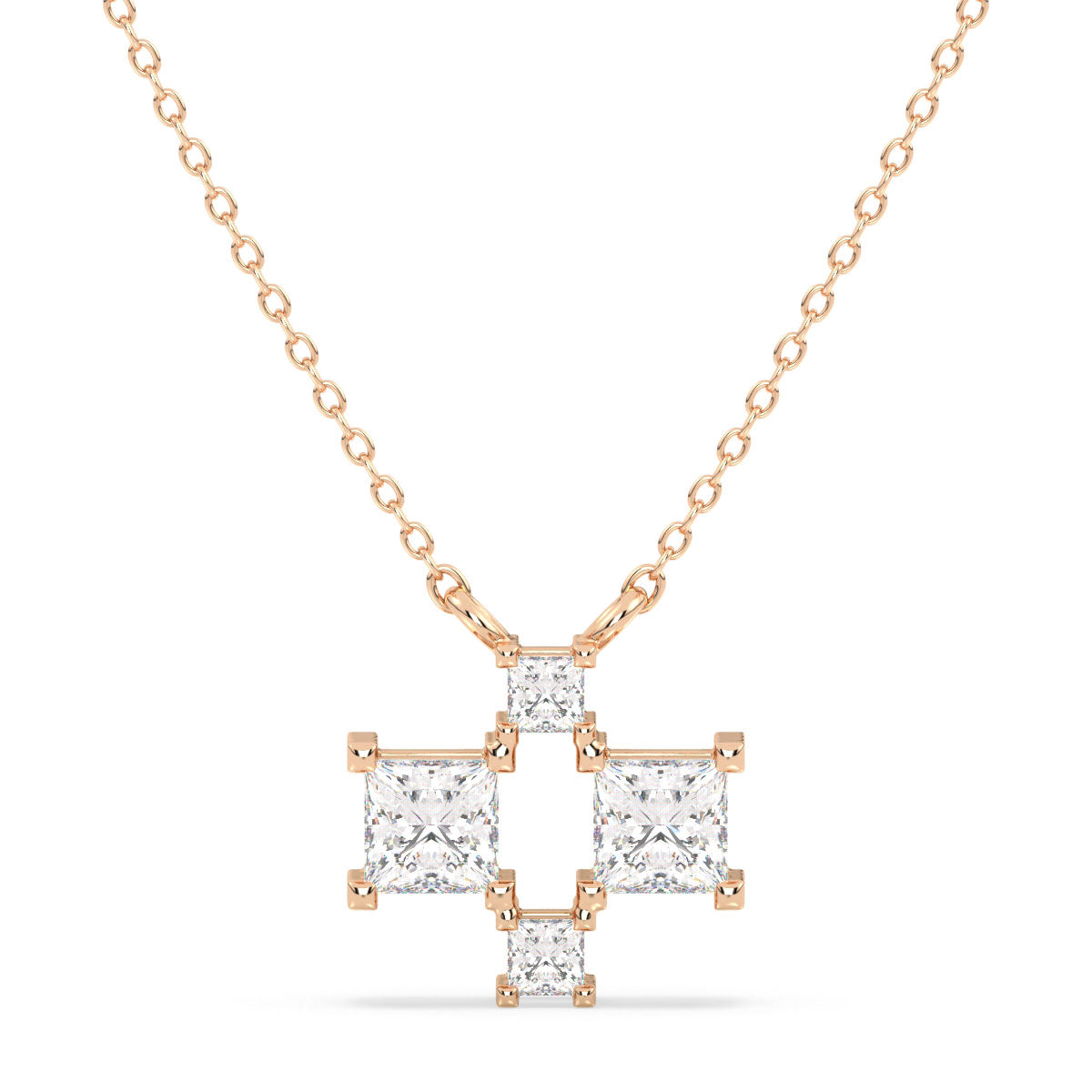 AZALEA PRINCESS CUT LAB GROWN DIAMOND CHECKERBOARD NECKLET, GOLD