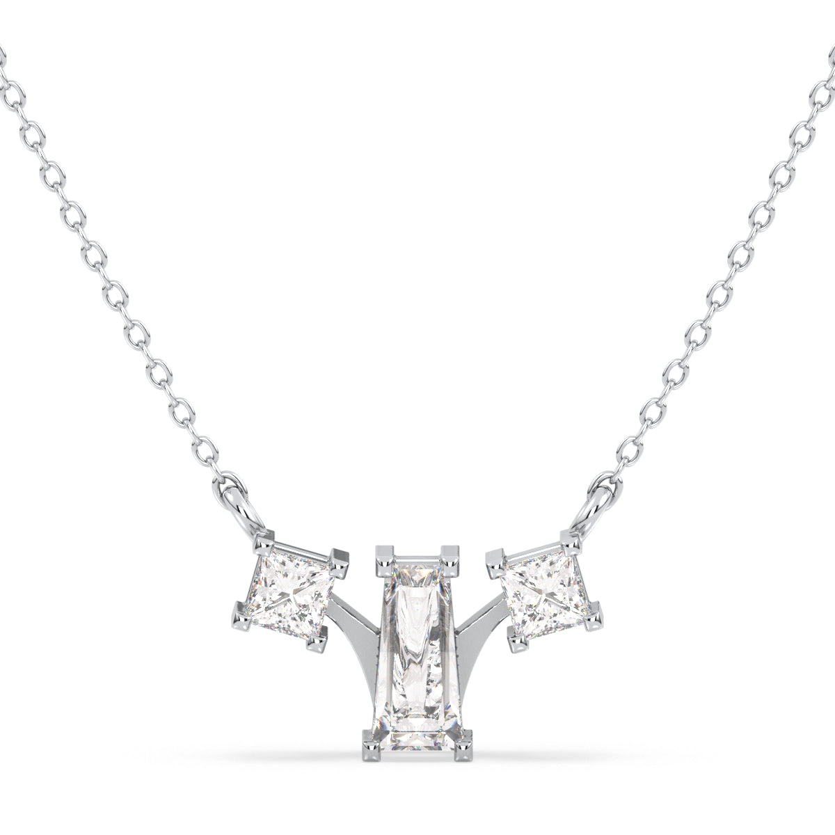 THEA TAPERED BAGUETTE AND PRINCESS CUT DIAMOND NECKLET, GOLD