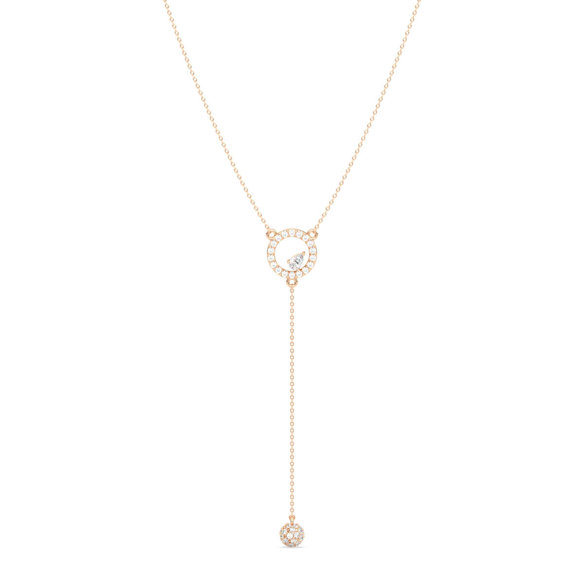 SOPHIA LARIAT HALO SET ROUND AND PEAR CUT LAB GROWN DIAMOND ELEGANT EVERYDAY WEAR NECKLACE, GOLD