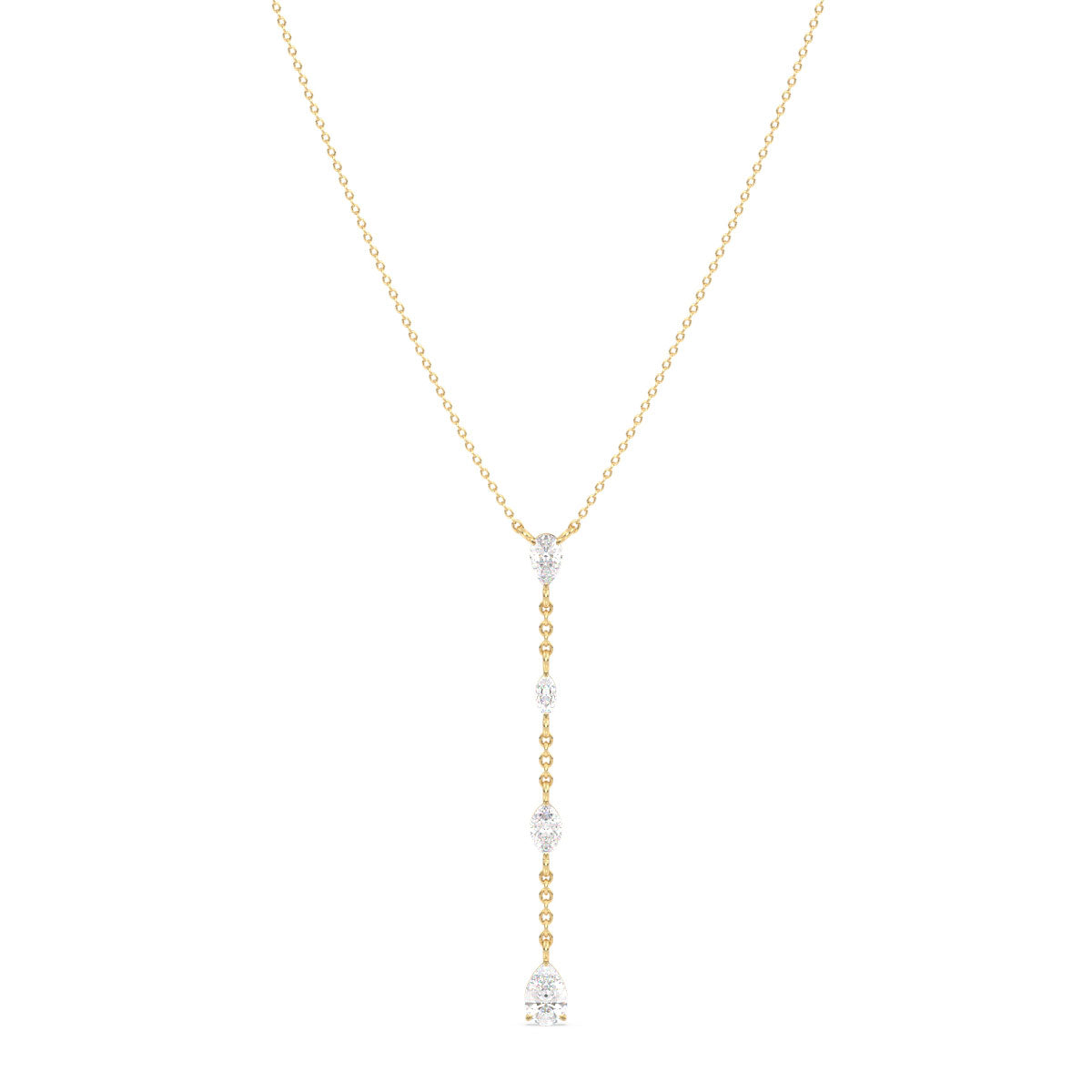 MARGUERITE LARIAT ROUND AND PEAR CUT LAB GROWN DIAMOND EVERYDAY WEAR CLASSY NECKLACE, GOLD