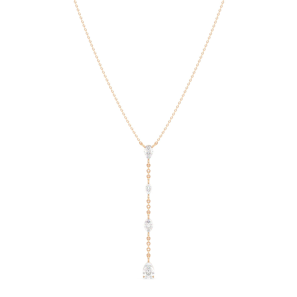 MARGUERITE LARIAT ROUND AND PEAR CUT LAB GROWN DIAMOND EVERYDAY WEAR CLASSY NECKLACE, GOLD