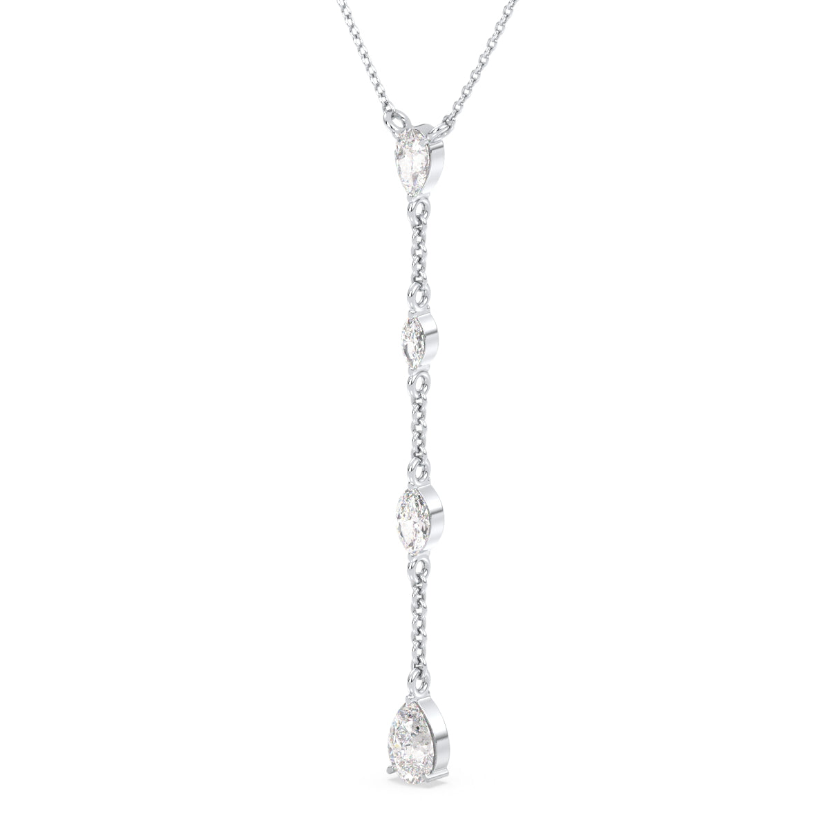 MARGUERITE LARIAT ROUND AND PEAR CUT LAB GROWN DIAMOND EVERYDAY WEAR CLASSY NECKLACE, GOLD