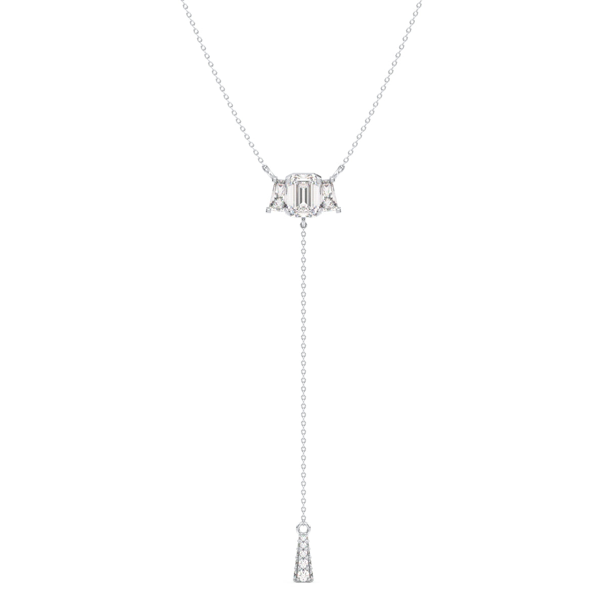 THEA LARIAT TAPERED BAGUETTE CUT LAB GROWN DIAMOND ELEGANT NECKLACE, GOLD