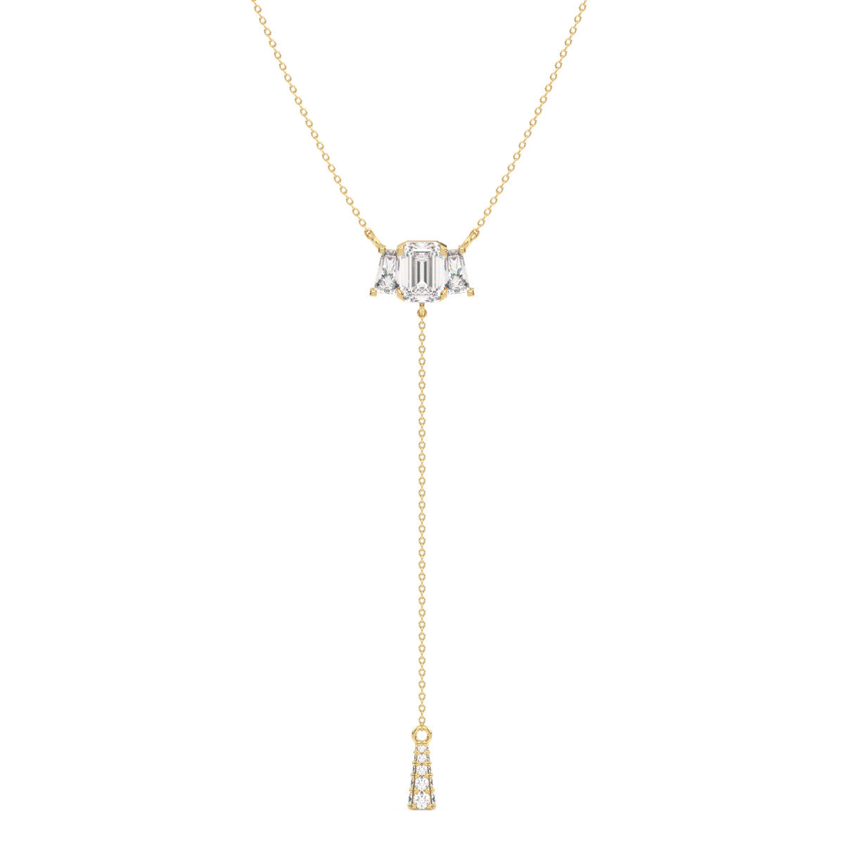 THEA LARIAT TAPERED BAGUETTE CUT LAB GROWN DIAMOND ELEGANT NECKLACE, GOLD