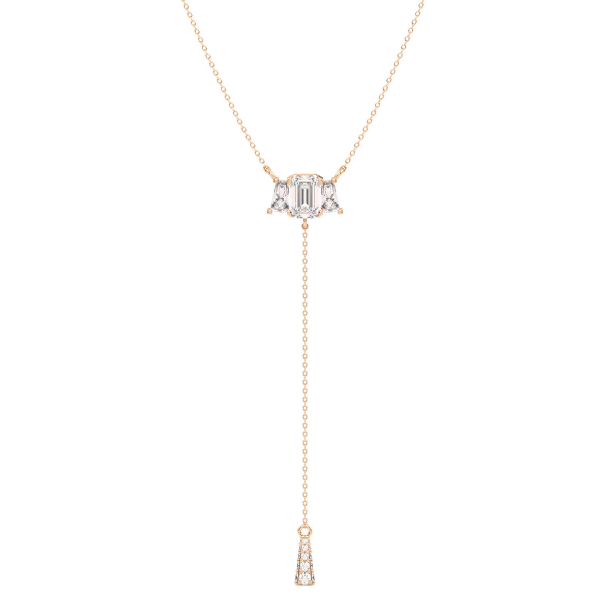 THEA LARIAT TAPERED BAGUETTE CUT LAB GROWN DIAMOND ELEGANT NECKLACE, GOLD