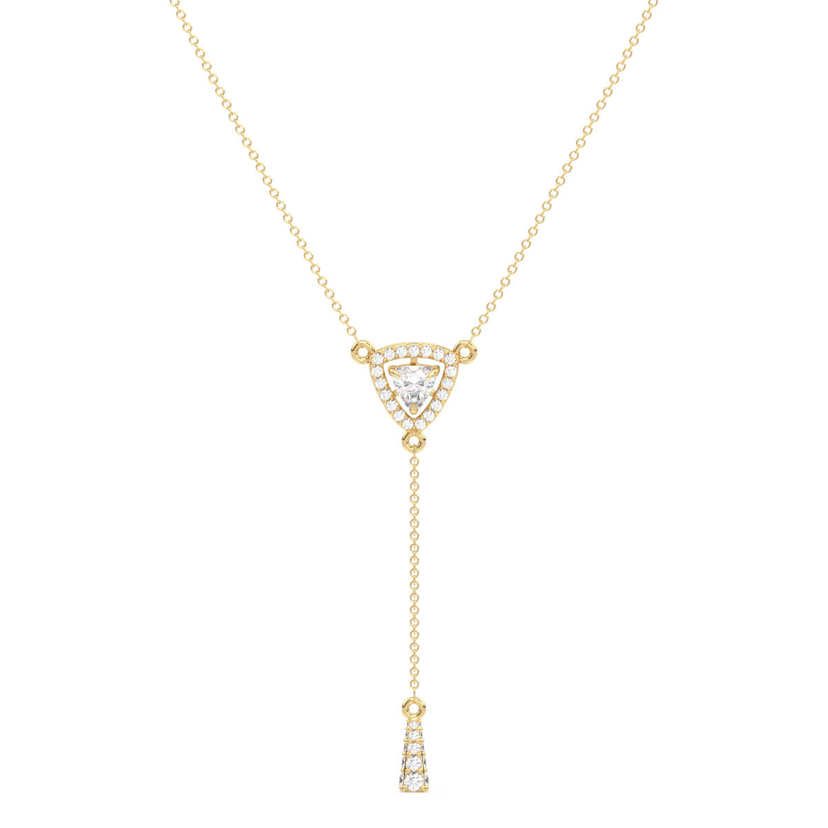 DAMAS LARIAT HALO TRILLION CUT LAB GROWN DIAMOND NECKLACE, GOLD