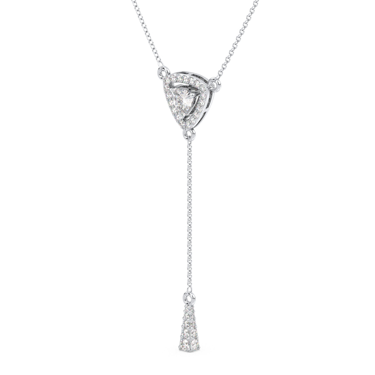 DAMAS LARIAT HALO TRILLION CUT LAB GROWN DIAMOND NECKLACE, GOLD