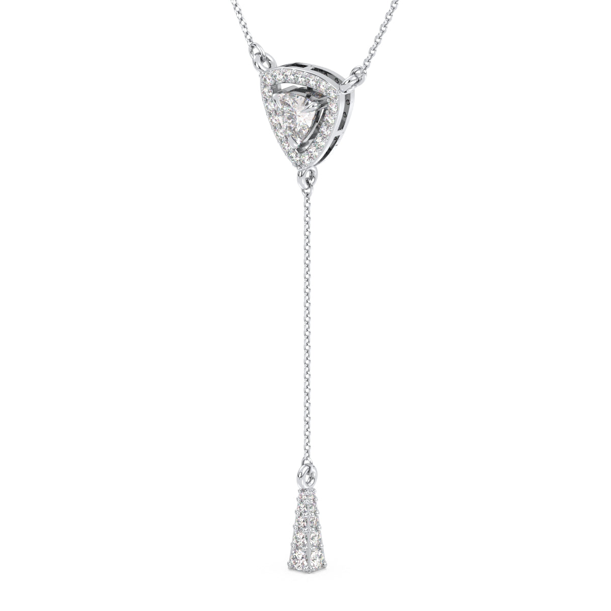 DAMAS LARIAT HALO TRILLION CUT LAB GROWN DIAMOND NECKLACE, GOLD