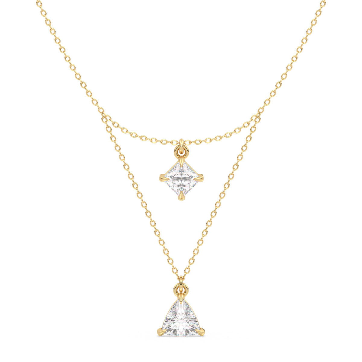 AZALEA LAYERED PRINCESS AND TRILLION CUT LAB GROWN DIAMOND NECKLACE, GOLD