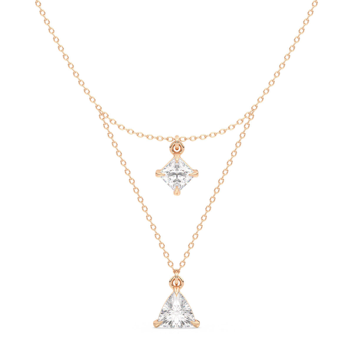 AZALEA LAYERED PRINCESS AND TRILLION CUT LAB GROWN DIAMOND NECKLACE, GOLD