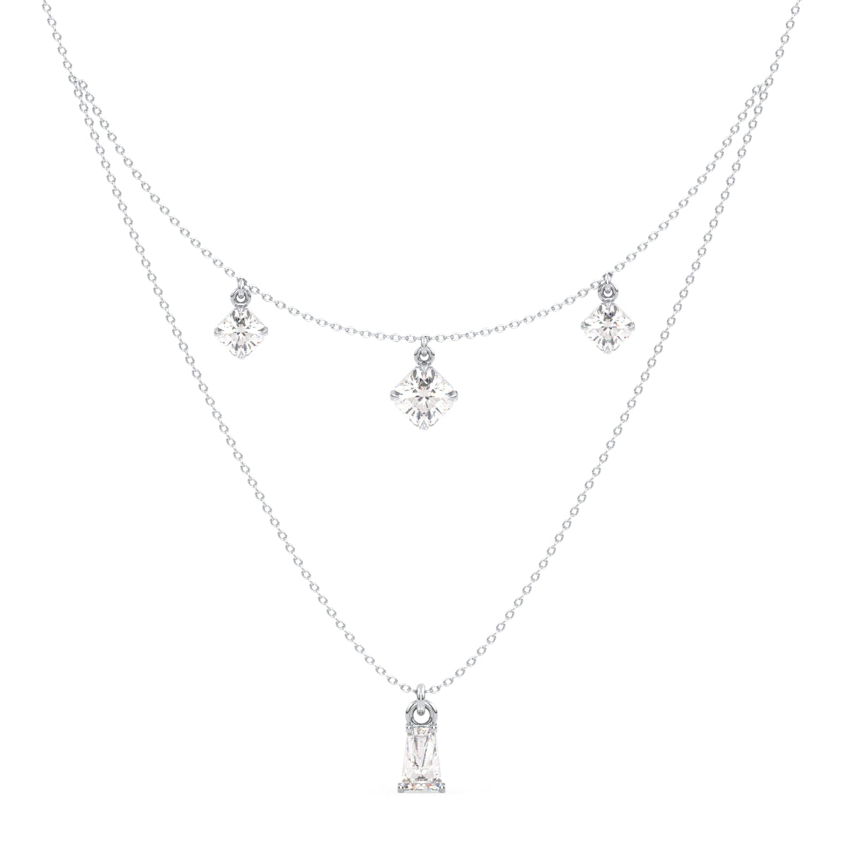 CLARETTE LAYERED BAGUETTE AND ASSCHER CUT LAB GROWN DIAMOND NECKLACE, GOLD