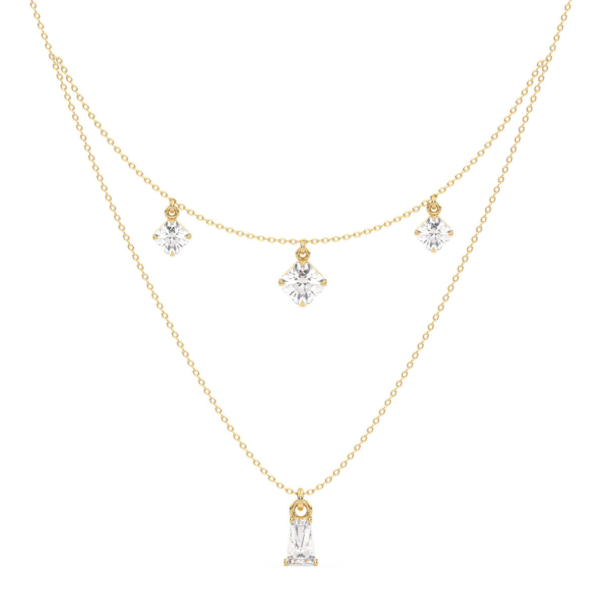 CLARETTE LAYERED BAGUETTE AND ASSCHER CUT LAB GROWN DIAMOND NECKLACE, GOLD