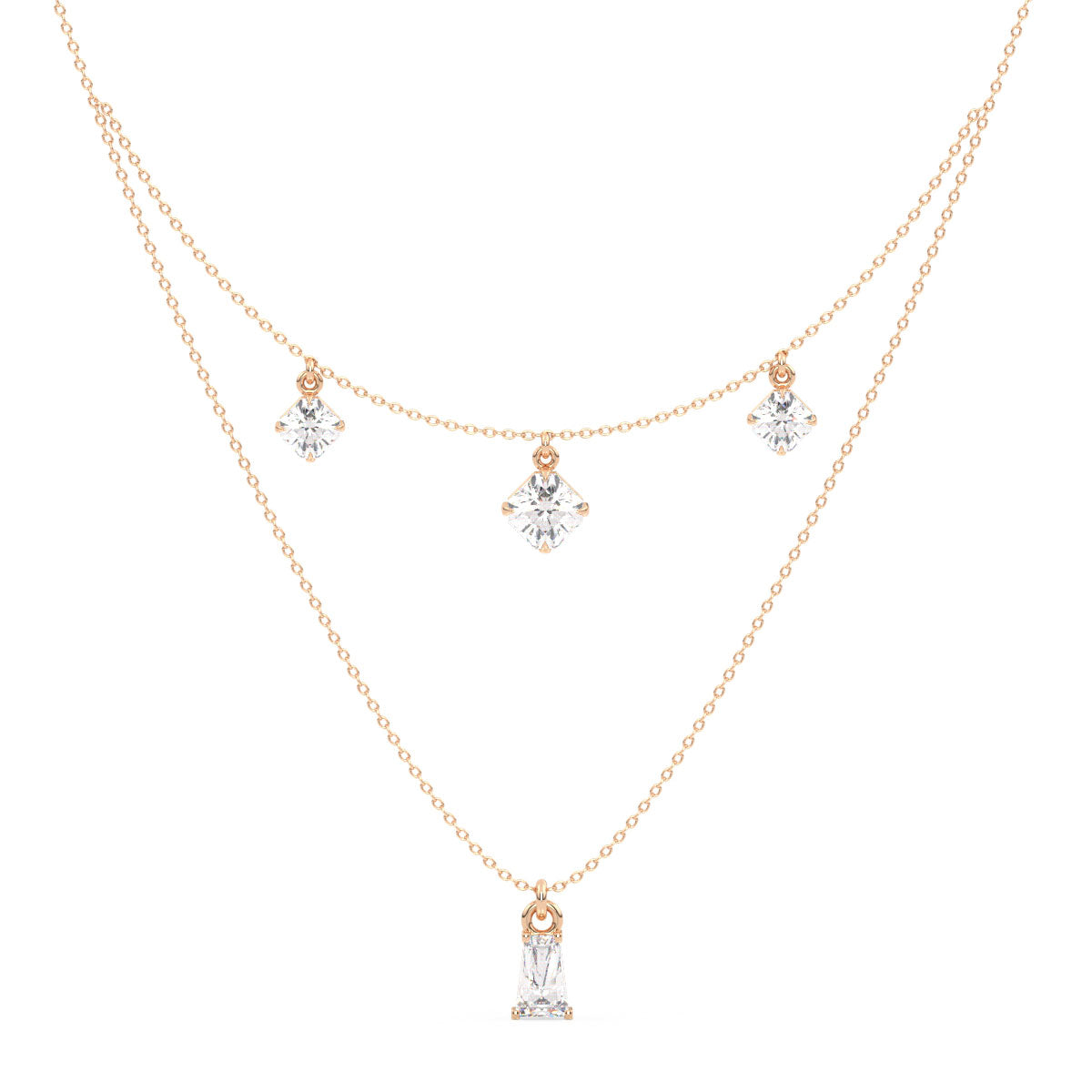 CLARETTE LAYERED BAGUETTE AND ASSCHER CUT LAB GROWN DIAMOND NECKLACE, GOLD