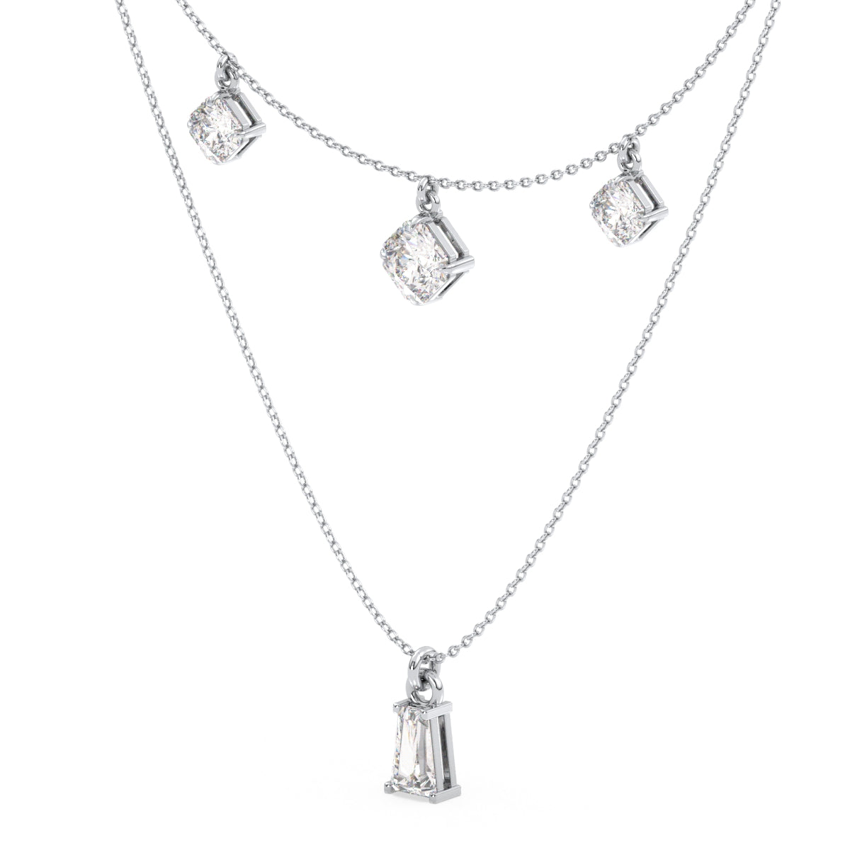 CLARETTE LAYERED BAGUETTE AND ASSCHER CUT LAB GROWN DIAMOND NECKLACE, GOLD