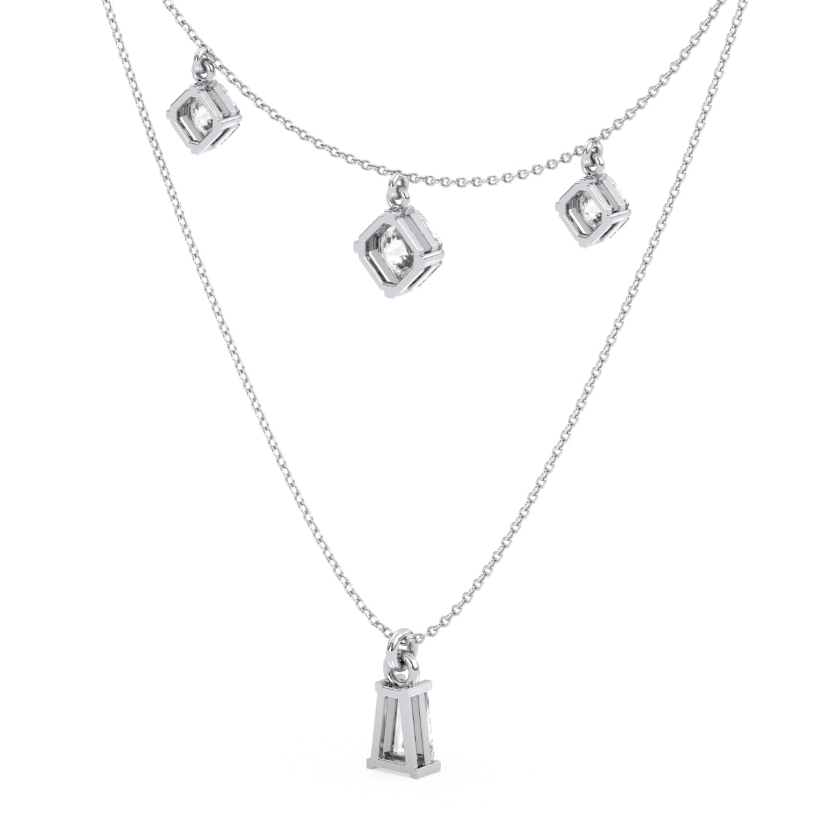 CLARETTE LAYERED BAGUETTE AND ASSCHER CUT LAB GROWN DIAMOND NECKLACE, GOLD