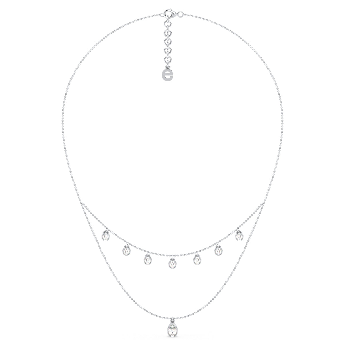 CLARETTE LAYERED BEZEL SET PEAR AND ROUND CUT LAB GROWN DIAMOND NECKLACE, GOLD