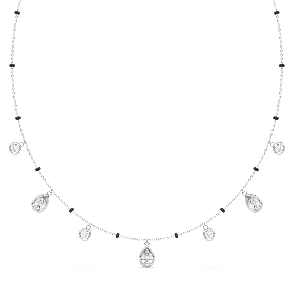 CLARETTE BEZEL SET ROUND AND PEAR CUT LAB GROWN DIAMOND MANGALSUTRA, GOLD