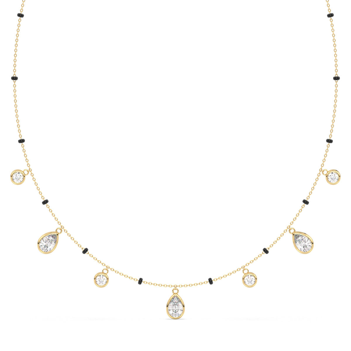 CLARETTE BEZEL SET ROUND AND PEAR CUT LAB GROWN DIAMOND MANGALSUTRA, GOLD