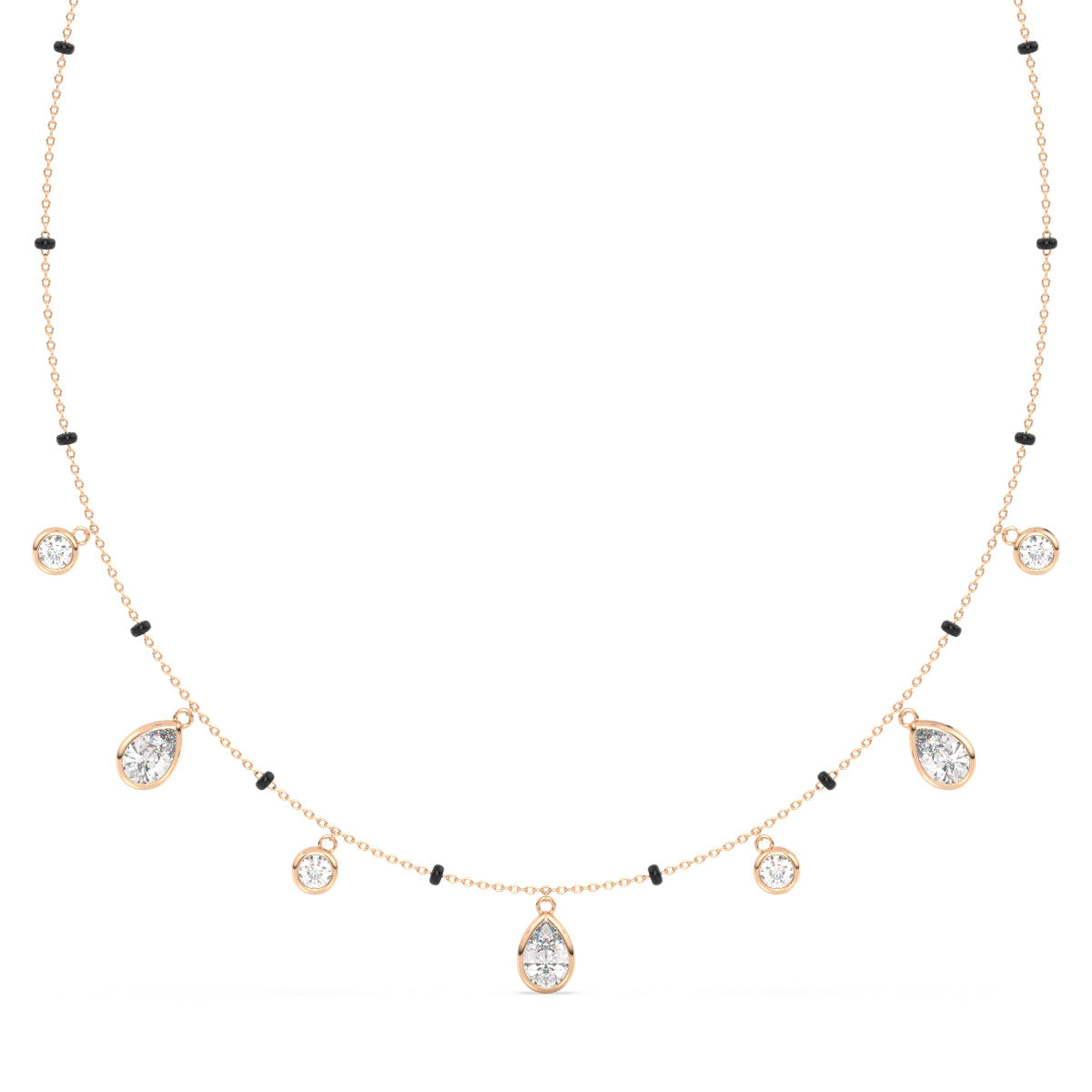 CLARETTE BEZEL SET ROUND AND PEAR CUT LAB GROWN DIAMOND MANGALSUTRA, GOLD