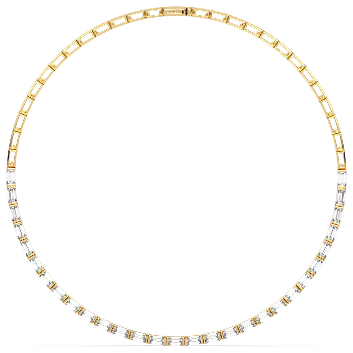 THEA HALF BEZEL SET BAGUETTE CUT LAB GROWN DIAMOND ELEGANT STATEMENT NECKLACE, GOLD