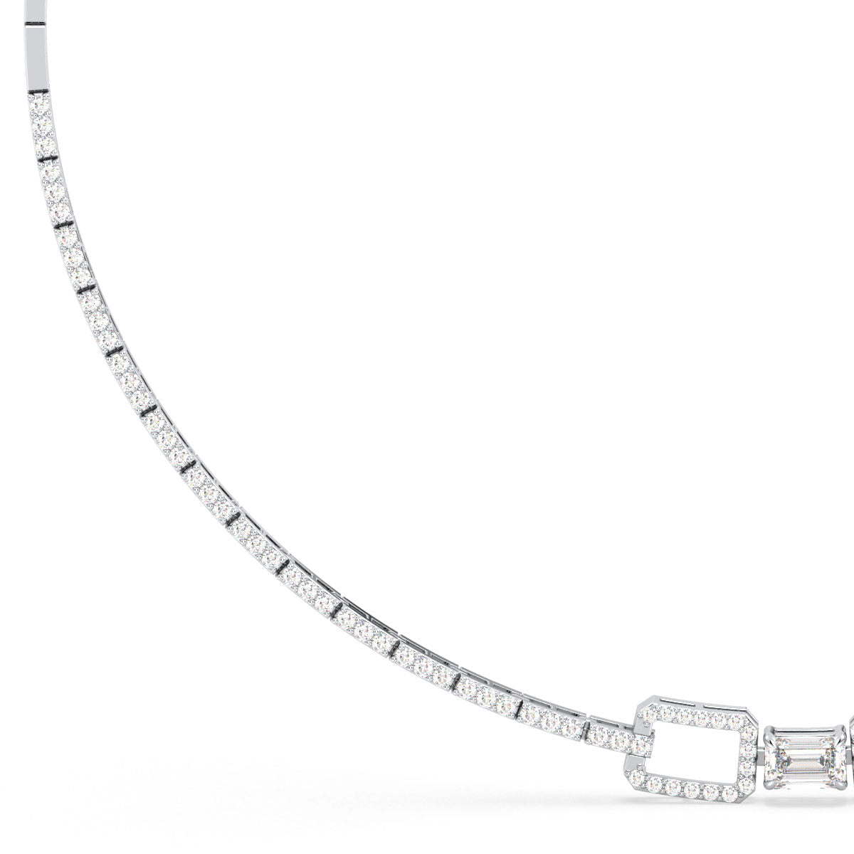 CLARETTE LAB GROWN DIAMOND LINKED ROUND AND EMERALD CUT NECKLACE, GOLD