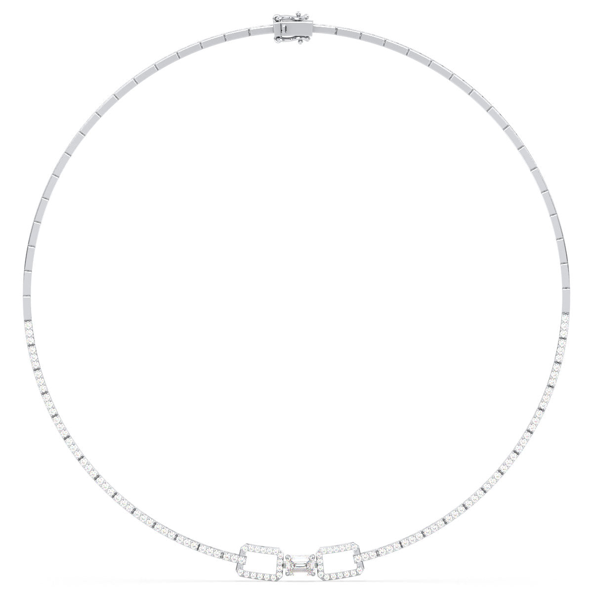 CLARETTE LAB GROWN DIAMOND LINKED ROUND AND EMERALD CUT NECKLACE, GOLD