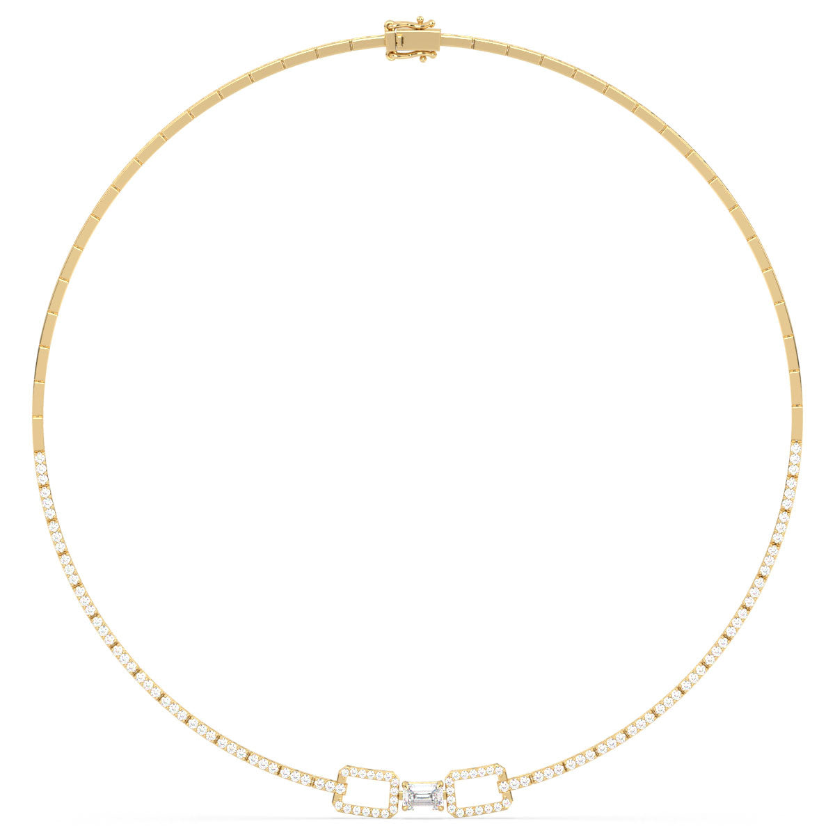 CLARETTE LAB GROWN DIAMOND LINKED ROUND AND EMERALD CUT NECKLACE, GOLD