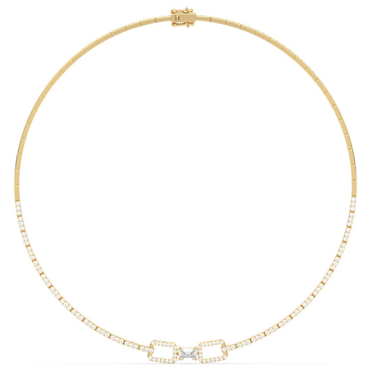 CLARETTE LAB GROWN DIAMOND LINKED ROUND AND EMERALD CUT NECKLACE, GOLD